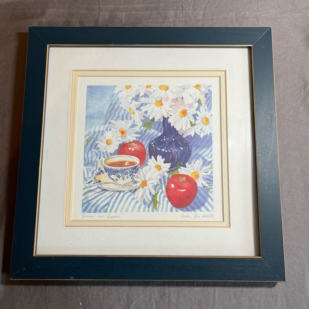 Vintage Cottagecore Daisies & Apples Framed Print by Amelia Rose Smith